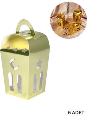 Roco Paper Co. Ramazan Temalı Dekoratif Fener Kutusu, Ay Yıldız Kesim Hediyelik Kutu Seti, Altın, 6x9 cm - 6 Adet