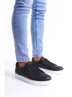 Zapatos SLW166 Prestige Bağcıklı Cilt Kapitone Desenli Erkek Günlük Sneaker Ayakkabı Cbt - Siyah