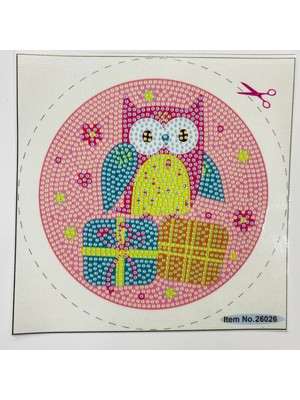 Elegantshop 5d Yapışan Boncuk Goblen Mozaik Tablo Pano 16*16 cm Baykuş ve Hediyeler