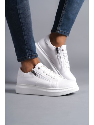 Zapatos SLW155 Warrior Bağcıklı ve Fermuarlı Cilt Erkek Günlük Sneaker Ayakkabı Cbt - Beyaz