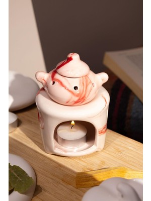 Love Bundles Özel Yapım Seramik Kırmızı Çaydanlık Buhurdanlık