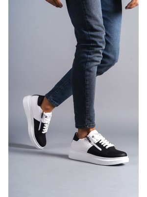 Zapatos SLW155 Warrior Bağcıklı ve Fermuarlı Cilt Erkek Günlük Sneaker Ayakkabı Cbt - Beyaz/siyah