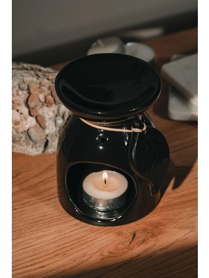 Love Bundles Siyah Yaprak Desenli  Seramik El Yapımı Buhurdanlık