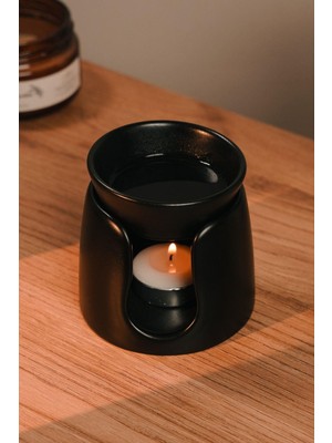 Love Bundles Siyah Özel Tasarım Seramik El Yapımı Buhurdanlık | Mumluk | Dekoratif (1 ADET TEALİGHT MUM ILE)