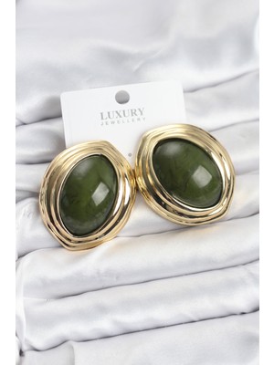 TrentCo Pirinç Yeşil Badem Model Vintage Gold Kadın Küpe - Lisinya