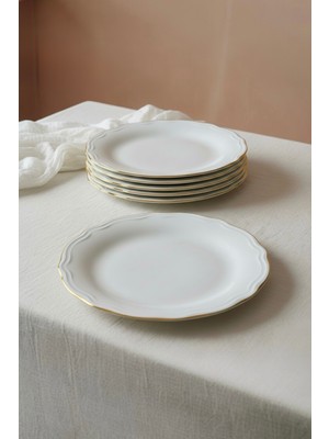 UltraMint Şık 6 Kişilik Porselen Servis Tabağı Takımı, Altın Yaldız Detaylı