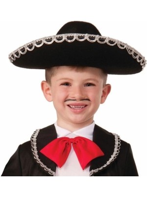 TrentCo Gümüş Renk Şeritli Meksika Mariachi Latin Şapkası 55 cm Çocuk - Lisinya