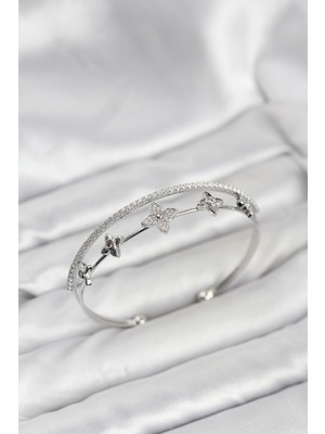 TrentCo Pirinç Gümüş Renk Çiçek Model Kadın Bileklik - Lisinya