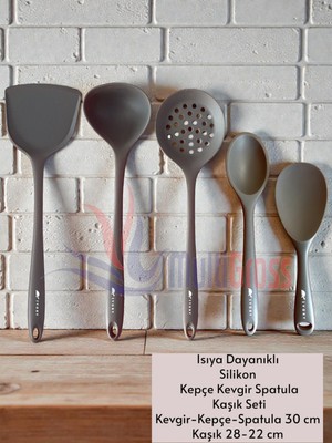 UltraMint Isıya Dayanıklı Silikon Kepçe ve Spatula Seti, 5 Parça, Pratik ve Kullanışlı