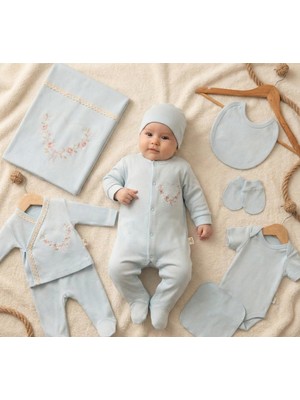 Zeynuko Kız Bebek Kalp Nakışlı %100 Pamuk 10'lu Yenidoğan Hastane Çıkışı Zıbın Seti