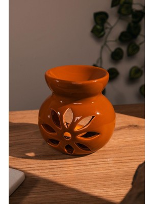 Love Bundles Lotus Desenli Seramik El Yapımı Kahverengi Buhurdanlık