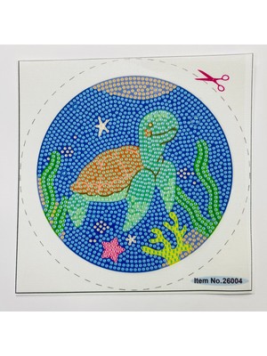 Elegantshop 5d Yapışan Boncuk Goblen Mozaik Tablo Pano 16*16 cm Su Kaplumbağası