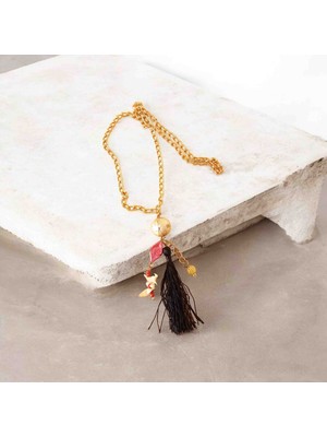 Lal Dizayn Zincirli Uzun Boncuk Kolye - El Yapımı - Bohem Kadın Aksesuar