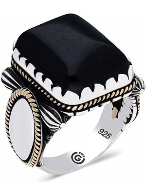 Bazarhane ​gümüş Siyah Oniks  Zirkon Taşlı Kare Erkek