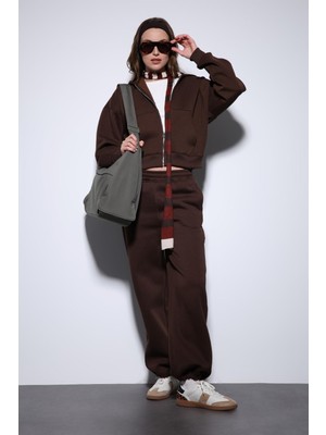 Antioch Kahve Kapüşonlu Sweatshirt Kadın Eşofman Takım