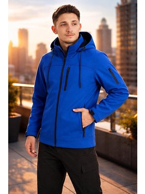 Vatan Tekstil Erkek Slim Fit Softshell Kapüşonlu Erkek Mont Su Itici Rüzgar Geçirmez