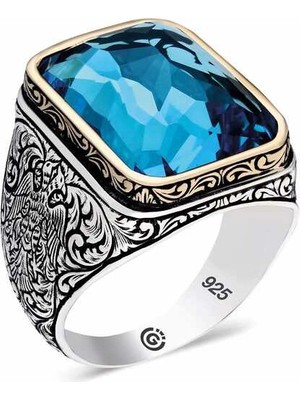 Bazarhane ​gümüş Turkuaz Taşlı Kare Erkek Yüzük