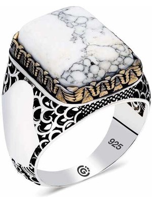 Bazarhane ​gümüş Beyaz Havlit Taşlı Kare Erkek Yüzük