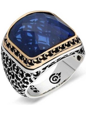 Bazarhane Gümüş Parlament Mavisi Zirkon Taşlı Erkek Yüzük