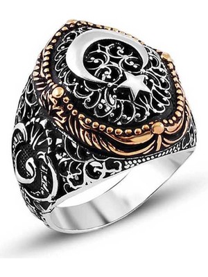 Bazarhane Gümüş Ay Yıldız Erkek Yüzük