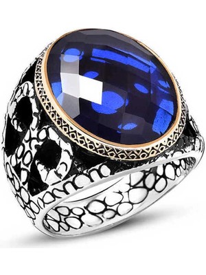 Bazarhane Gümüş Mavi Zirkon Taşlı Erkek Yüzük