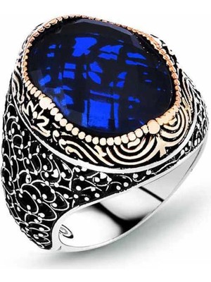 Bazarhane Gümüş Mavi Zirkon Taşlı Erkek Yüzük