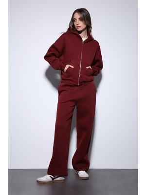 Antioch Bordo Kapüşonlu Sweatshirt Kadın Eşofman Takım