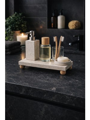 UltraMint Doğal Mermer Banyo Organizer Tepsisi, Ayaklı, 12,5×25 cm