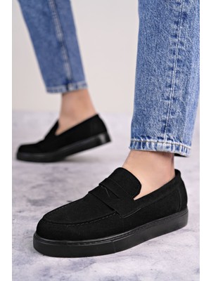 Zapatos  SLW180 Estilo x  Bağcıksız Süet Erkek Spor Klasik Ayakkabı Sst - Siyah Kalın Taban