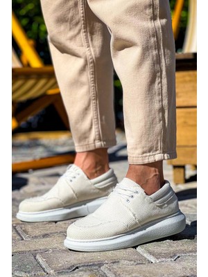 Zapatos KB042 Erkek Günlük Bağcıklı Keten Klasik Ayakkabı Kbt - Beyaz