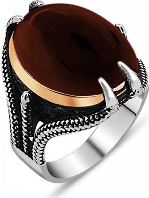 Bazarhane Gümüş Akik Taşlı Kartal Pençesi Erkek Yüzük