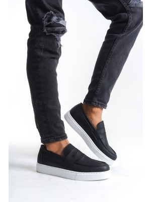 Zapatos SLW180 Estilo x Bağcıksız Cilt Erkek Günlük Spor Klasik Ayakkabı Cbt - Siyah