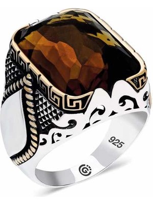 Bazarhane ​gümüş Zirkon Zultanit Taşlı Kare Erkek Yüzük