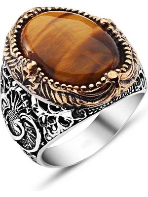 Bazarhane Gümüş Kaplan Gözü Taşlı Erkek Yüzük