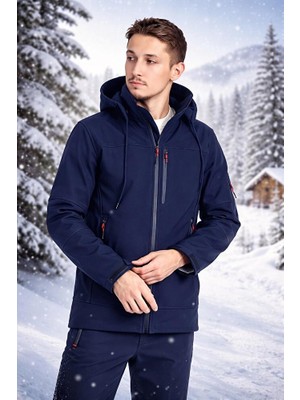 Vatan Tekstil Erkek Slim Fit Softshell Kapüşonlu Erkek Mont Su Itici Rüzgar Geçirmez
