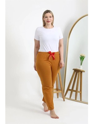 Veralya Moda Kadın Pamuklu Büyük Beden Alt Pijama Hardal
