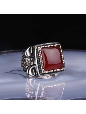 Bazarhane ​gümüş Kare Akik Taşlı Erkek Yüzük