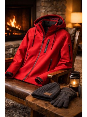 Vatan Tekstil Erkek Slim Fit Softshell Kapüşonlu Erkek Mont Su Itici Rüzgar Geçirmez