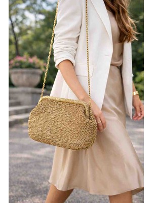 Lal Dizayn El Yapımı Örgü Metalik Kağıt Ip Burslu Omuz Çantası