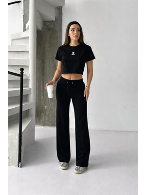 Kadın Ayıcık Detaylı Bluz ve Bol Paça Takım