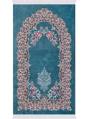 Bursa İpek Petrol Mavi Jüriye Desen Özel Dokuma Seccade