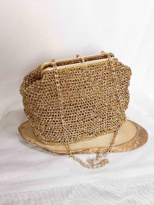 Lal Dizayn El Yapımı Örgü Metalik Kağıt Ip Burslu Omuz Çantası