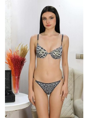 Veralya Moda Kadın Destekli Aksesuarlı Sütyen Takım Gri