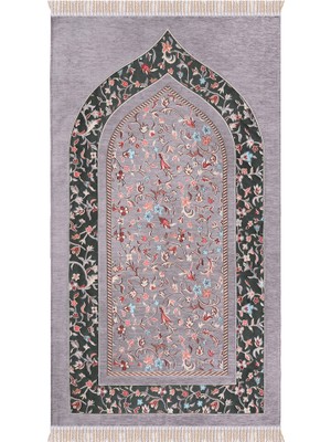 Bursa İpek Gri Ravza Desen Özel Dokuma Seccade