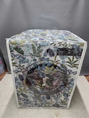 UltraMint Şeffaf Pvc Çamaşır ve Kurutma Makinesi Örtüsü, Çiçek Desenli, Su Geçirmez