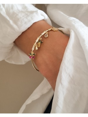 MoM's Collection Noa Renkli Figürlü 14K Altın Kaplama Kelepçe Bileklik
