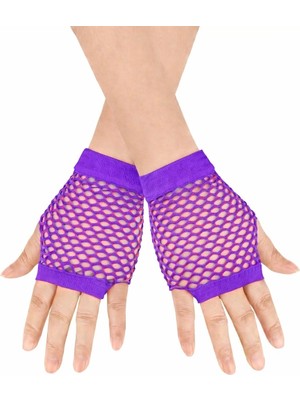 80’ler 90’lar Retro Mor File Parmaksız Kısa Eldiven 11 cm