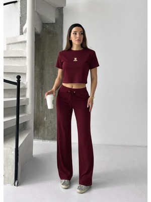 Kadın Ayıcık Detaylı Bluz ve Bol Paça Takım