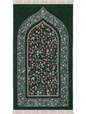 Bursa İpek Yeşil Ravza Desen Özel Dokuma Seccade