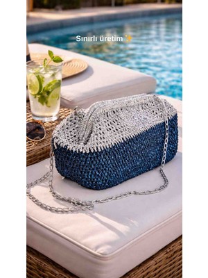 Lal Dizayn El Yapımı Örgü Metalik Kağıt Ip Burslu Omuz Çantası